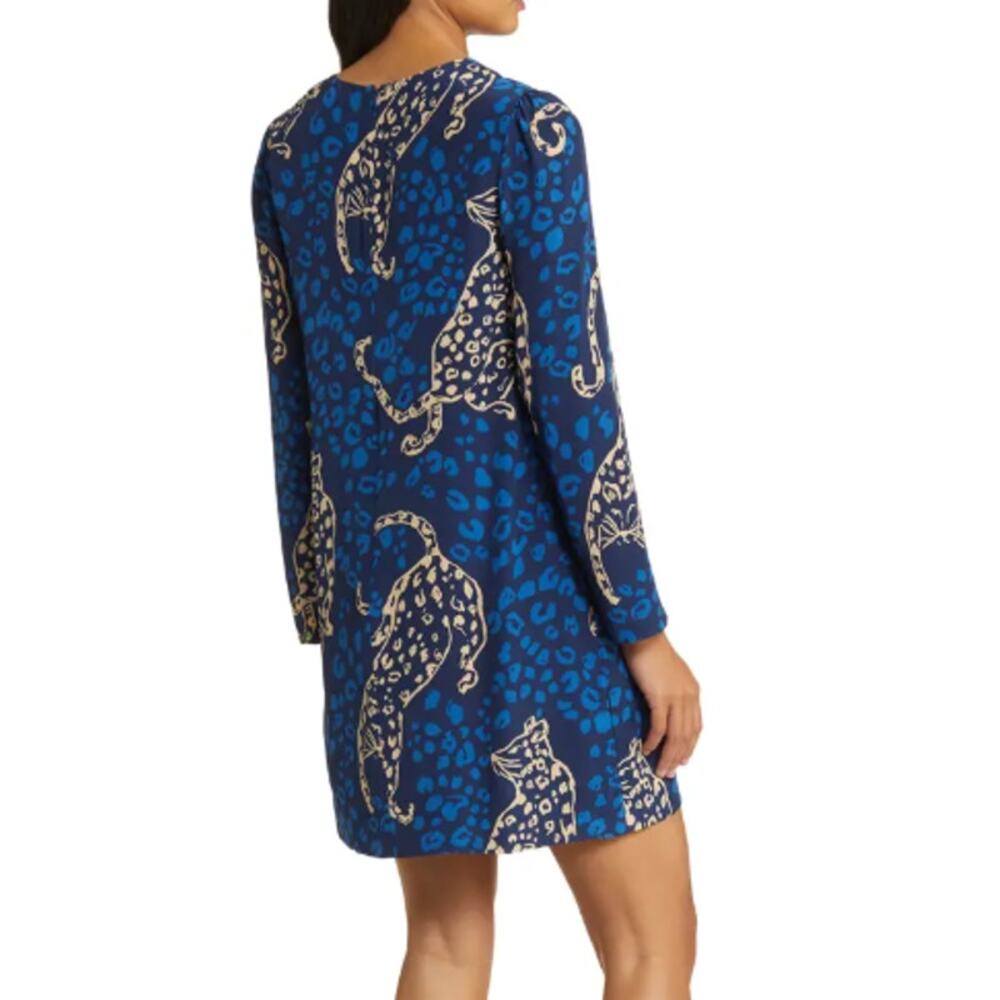 Lilly Pulitzer 100% Silk Tyra Leopard Print Long Puff Sleeve Shift Dress Mini - Picture 16 of 16
